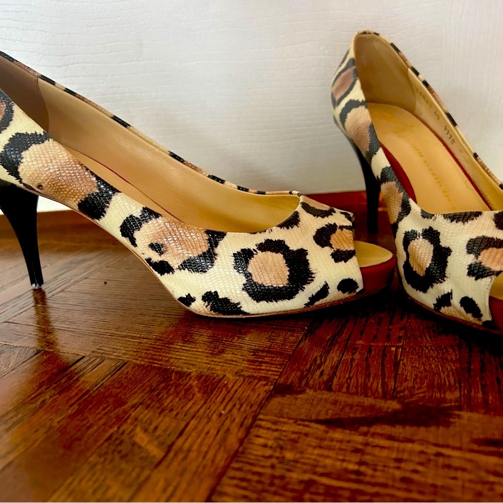 Giuseppe Zanotti Black and Cream Heels with Animal Print